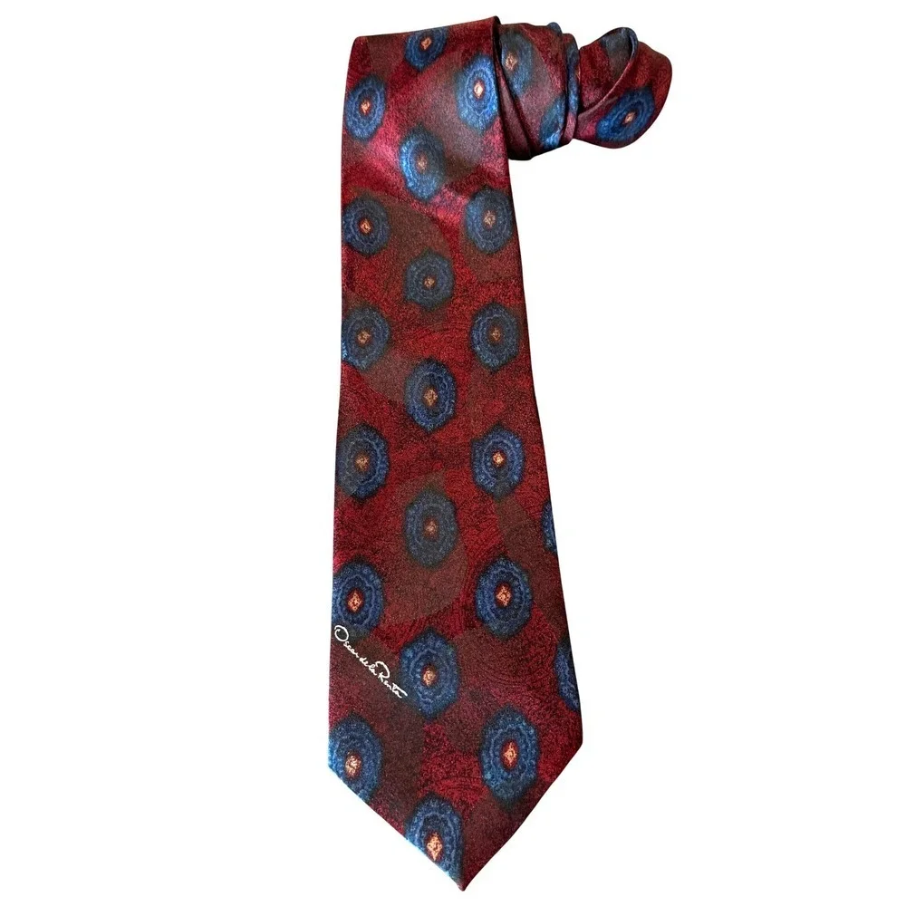Oscar de la Renta Dark Red Blue Silk Blend 4
